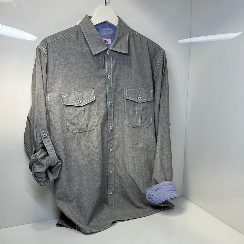 Michael Brandon Gray Casual Button-Down Shirt